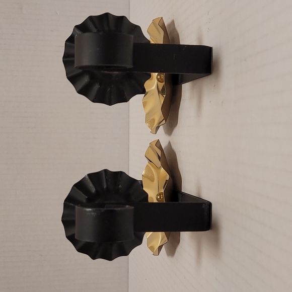 Pair of Iron Candle Wall Sconces with Gold Reflector - Picture 5 of 16